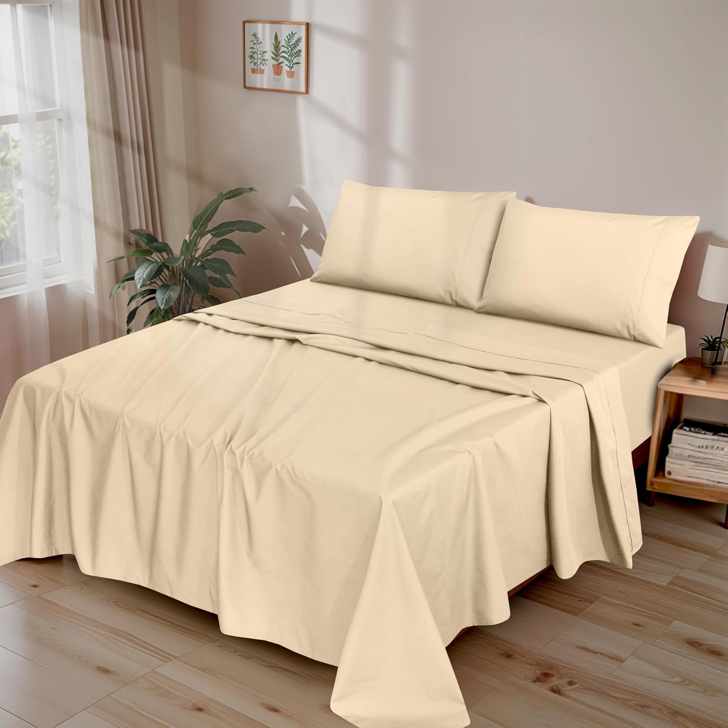 Ruvanti 100% Cotton Percale Sheets Twin Size – Crisp Cooling Bed Sheets for Hot Sleepers, Deep Pocket 16”, Soft Breathable & Durable Hotel-…