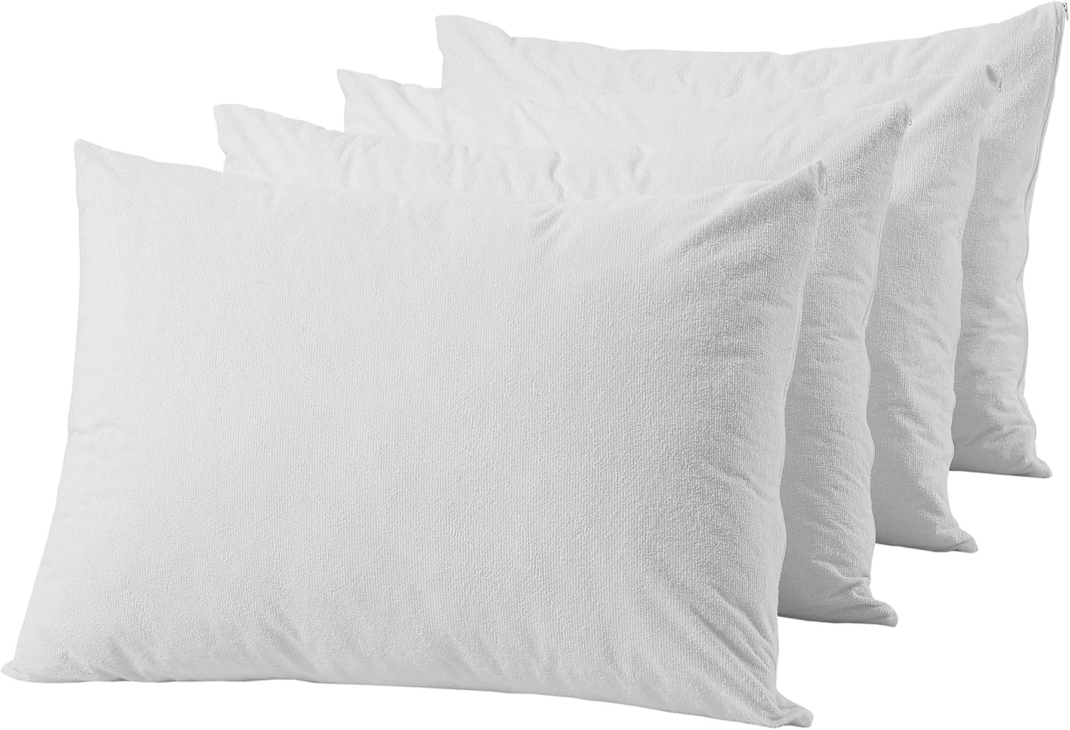 NiagaraSleepSolution Niagara Waterproof Pillow Protectors King 4 Pack Cotton Terry 100% Waterproof Cooling Zippered Cotton White T Pillow E…