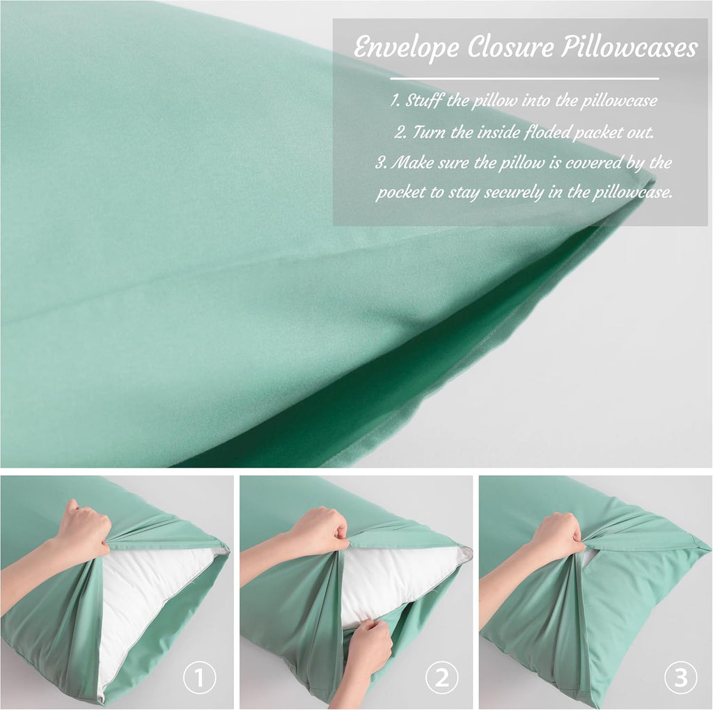 Ntbay Microfiber Body Pillowcase Set, 20x54 Inches, Mint Green, Soft, Wrinkle, Fade Resistant, Envelope Closure, 2 Pc Green