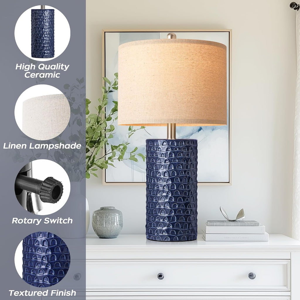 PARTPHONER 23" Modern Ceramic Table Lamp Set of 2, Table Lamps for Living Room, Rustic Farmhouse Bedside Lamps Nightstand lamp for…