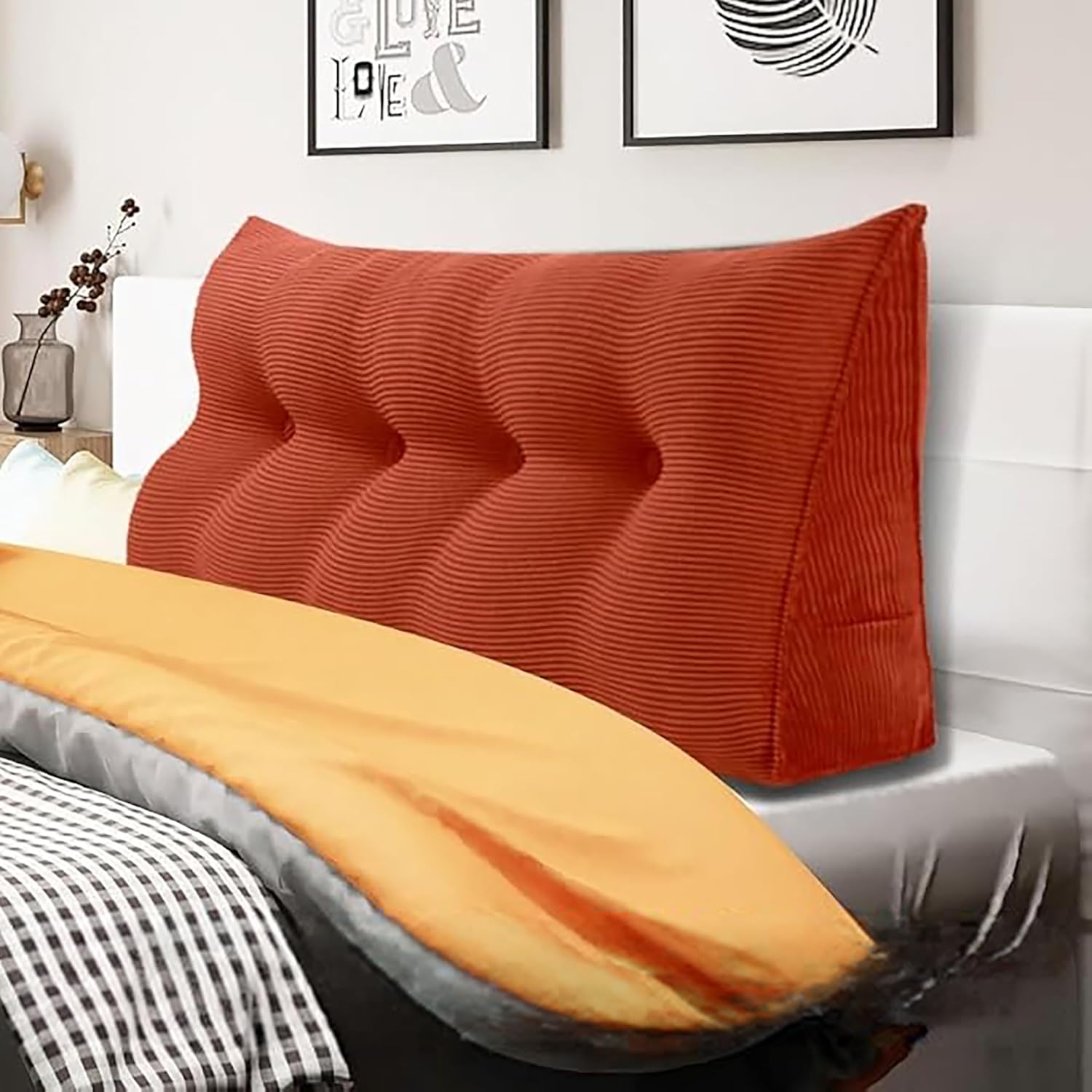WOWMAX 100% Cotton Corduroy Headboard Pillow – Full Size Back Support Reading Wedge for Bed & Daybed, Plush Handmade Bolster Cushion with…