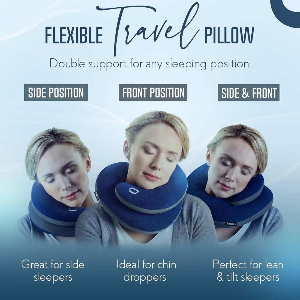 BCOZZY Travel Neck Pillow for Airplane – Patented Double Support for Head, Neck, and Chin. Best for Long Flights, Plane Sleeping, and Car…