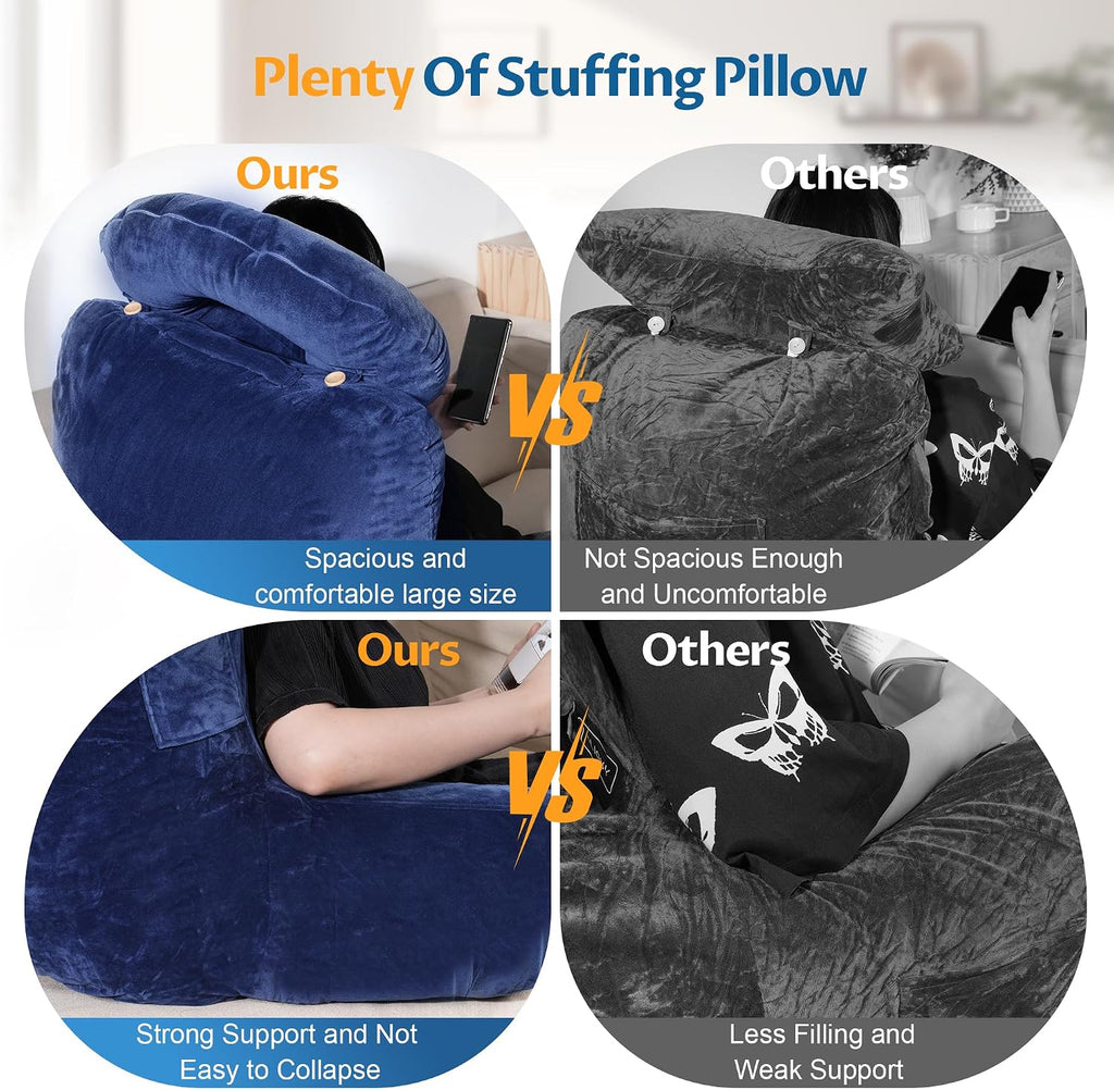Rengue 31" Large Ergonomic Bed Rest Pillow, Reading Pillow with Arms Detachable Neck Roll Reading Pillow with Pockets for Sitting in Bed…