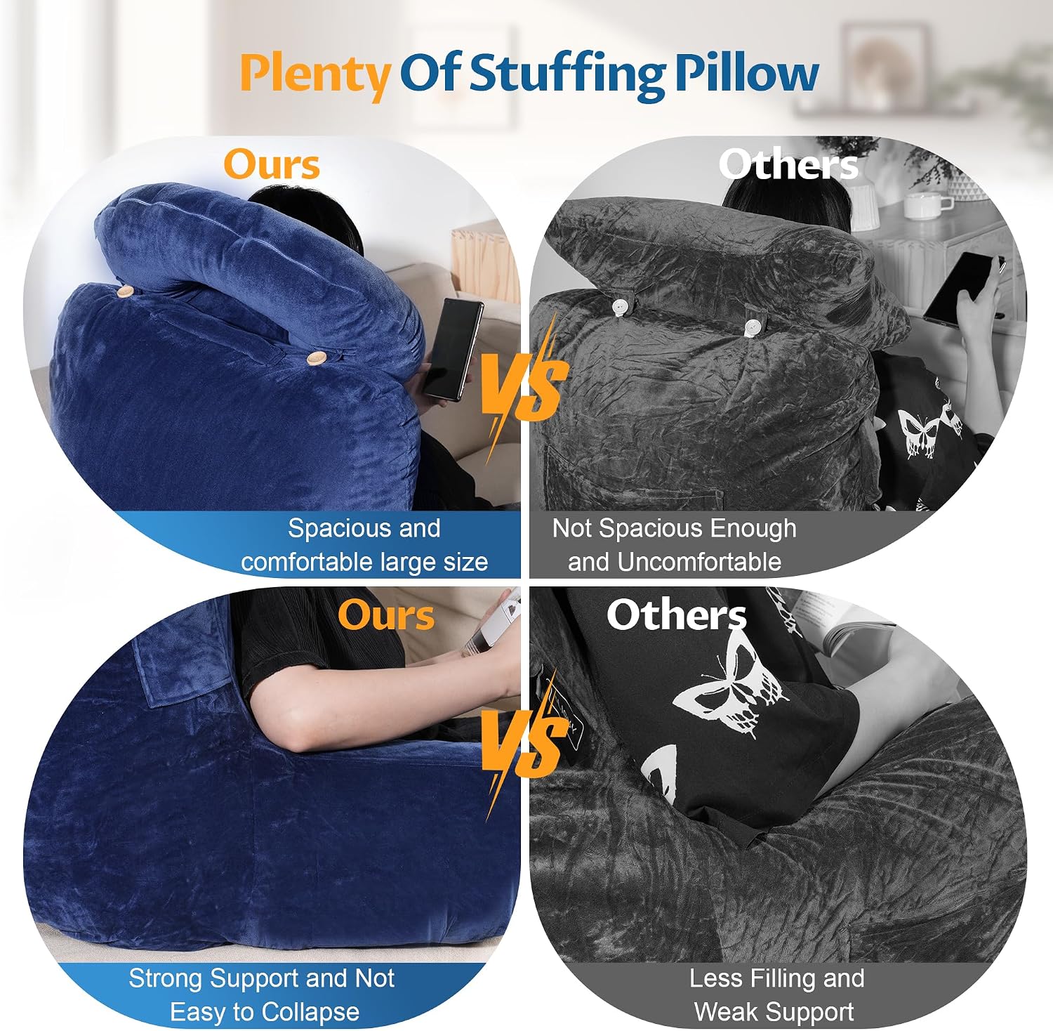 Rengue 31" Large Ergonomic Bed Rest Pillow, Reading Pillow with Arms Detachable Neck Roll Reading Pillow with Pockets for Sitting in Bed…