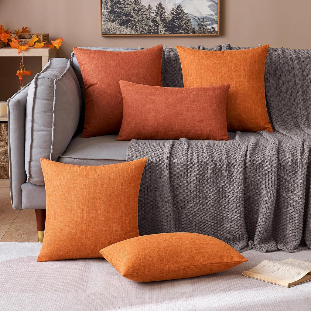 Miulee Pack of 2 Decorative Linen Burlap Pillow Covers Farmhouse Boho Accent Pillowcases for Sofa Car Couch Bedroom Living Room Decor 18x18…