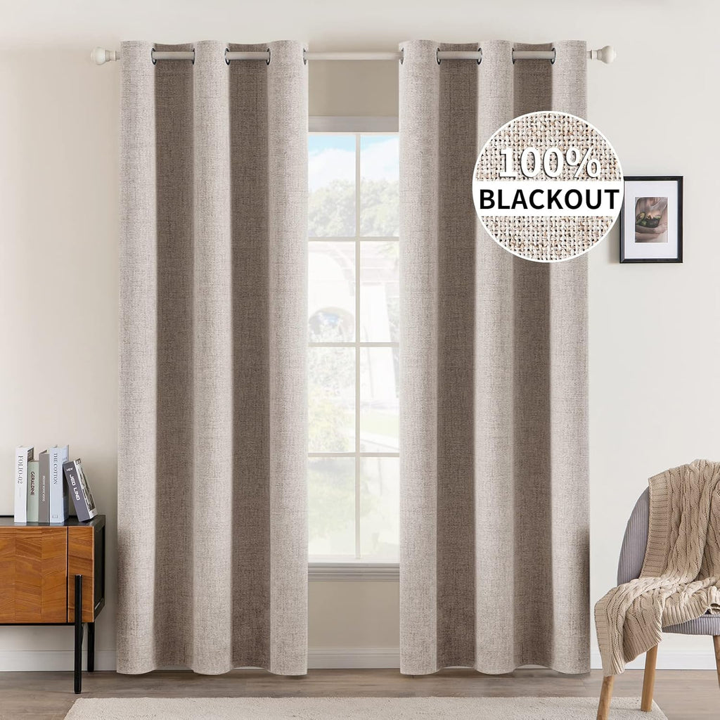 Miulee Linen Blackout Curtains and Drapes 100% Room Darkening Thermal Insulated Grommet Window Panels with Coating 2 PCs W 42 x L 84 inches…