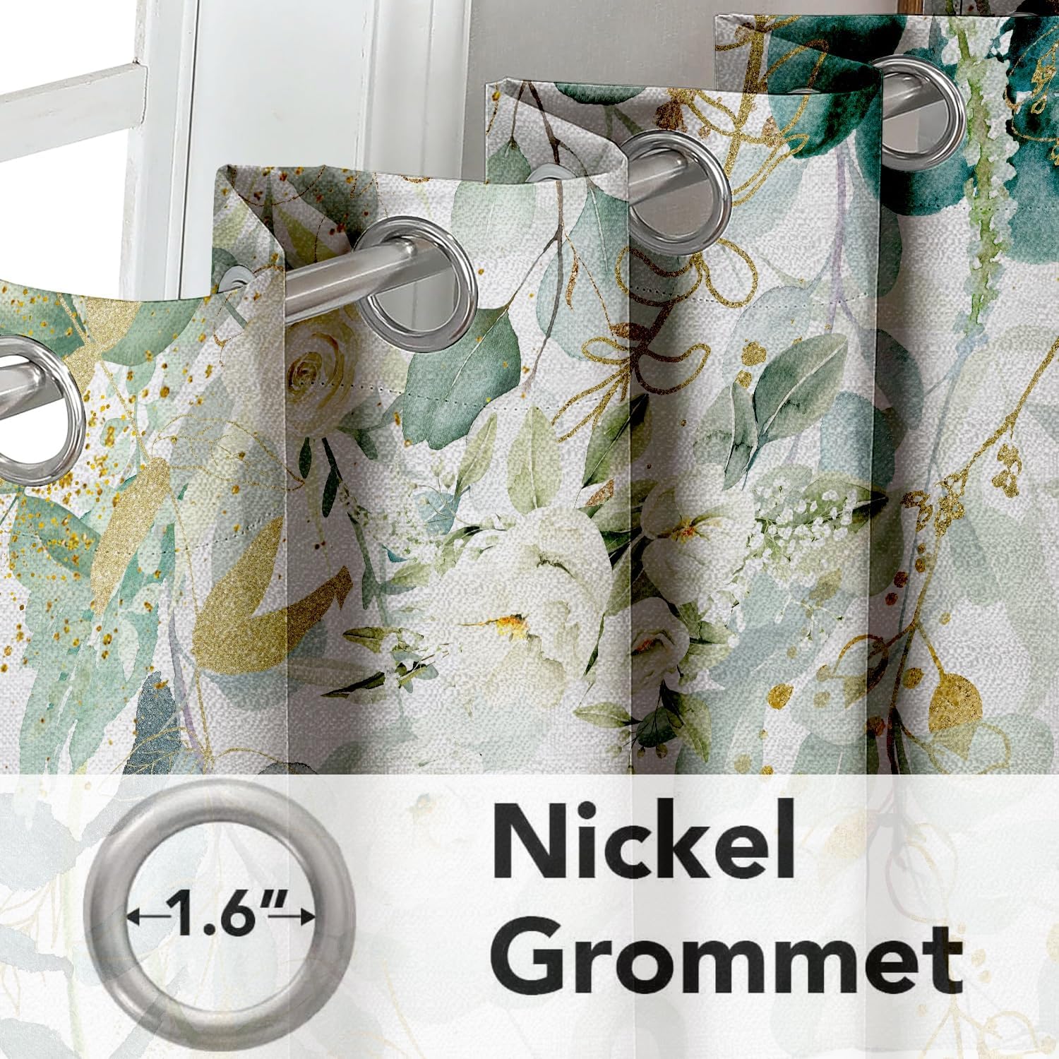 Eucalyptus Green Curtains 84 inch Long 2 Panels 100% Blackout Curtains Spring Botanical Floral Pattern Grommet Thermal Insulated Linen…