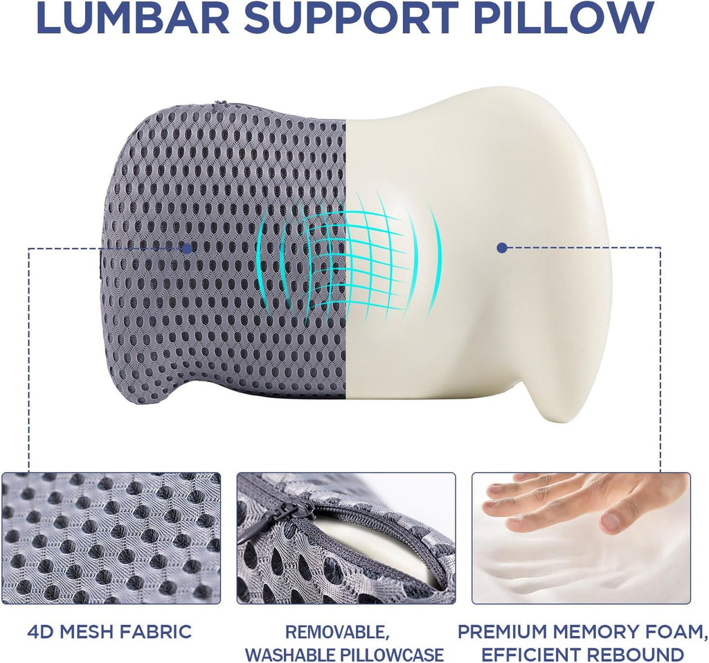 Bymecost Lumbar Support Pillow for Office Chair, Car Lumbar Pillow Lower Back, Memory Foam Back Cushion with 4D Mesh Cover and Adjustable…