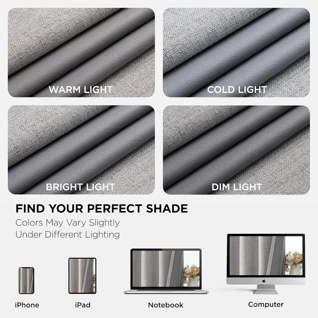 Joydeco 100% Blackout Linen Curtains 90 Inches Long 2 Panels, Thermal Insulated Burlap Curtain & Drapes, Grommet Room Darkening Textured…