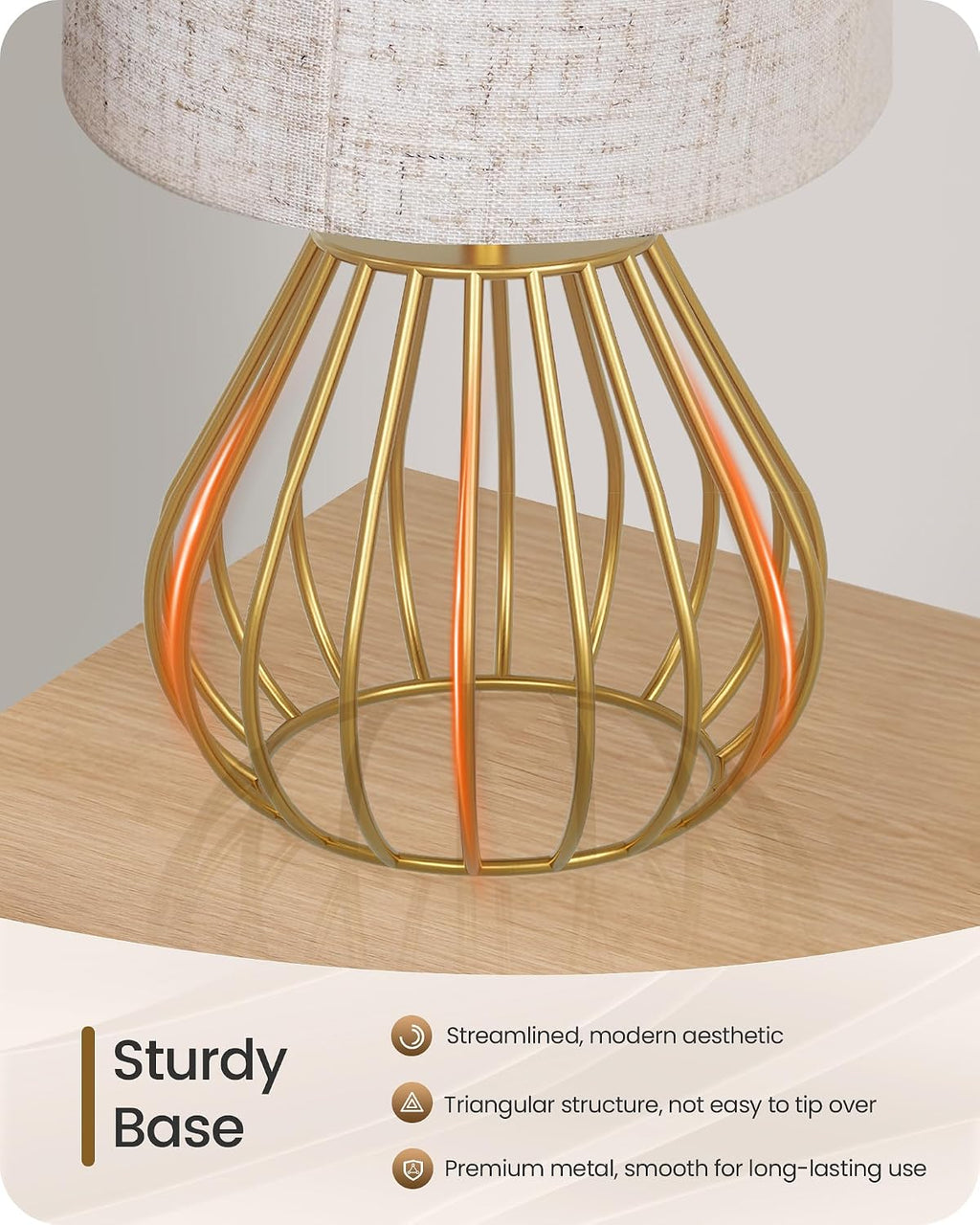 Gold Table Lamp, 12.6'' Small Table Lamp with Beige Linen Lampshade & Gold Cage Base, Modern Little Cute Desk Lamp, Bedside Lamp for…