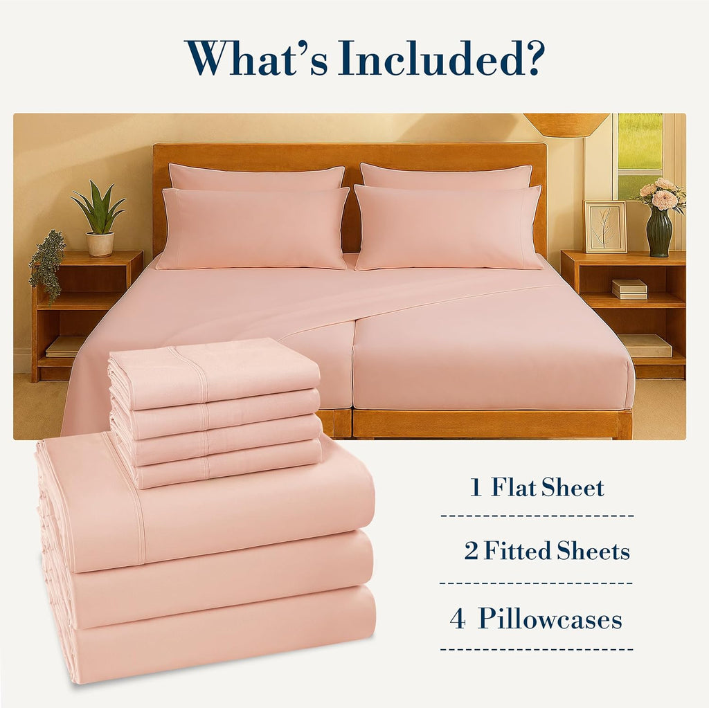 Casa Platino 100% Cotton Split King Size Sheets Set – 7 Piece Crisp Percale Split King Size Cooling Sheets, Lightweight for Summer, with…
