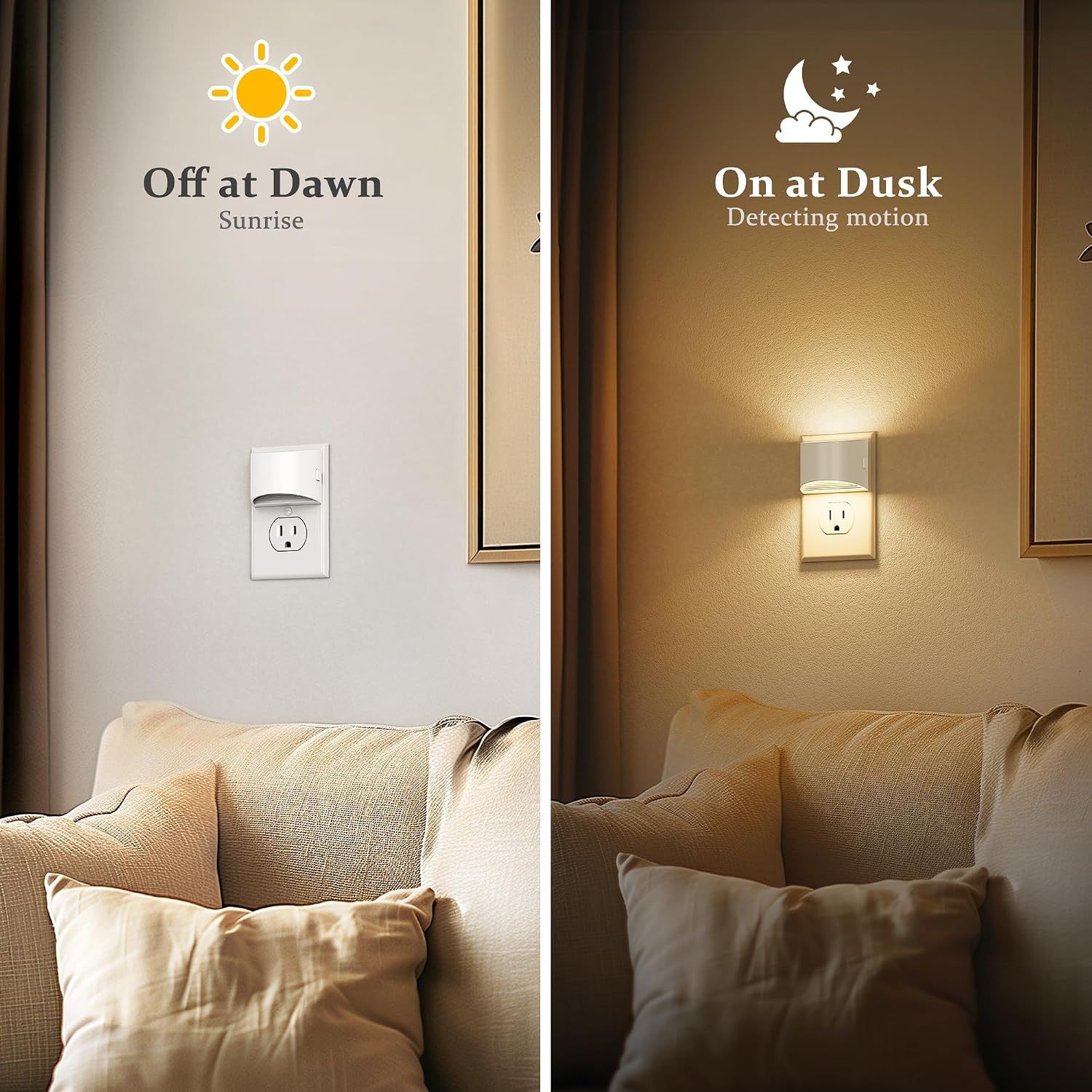 JandCase LED Night Lights Plug into Wall 2 Pack, Automatic Night Light, Dusk to Dawn Sensor Nightlight, 0-100LM Brightness Adjustable Night…
