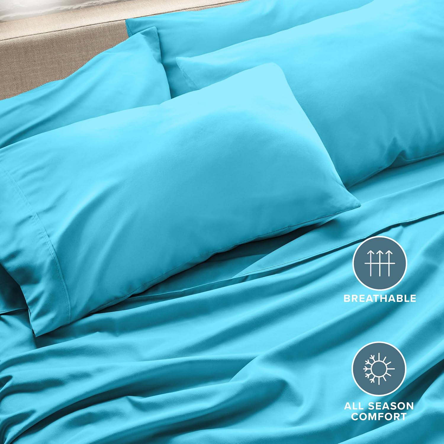 BareHome Bare Home Microfiber Bulk Pillow Cases - Standard/Queen Size Set of 4 - Cooling Pillowcases - Double Brushed - Aqua Pillowcases 4…