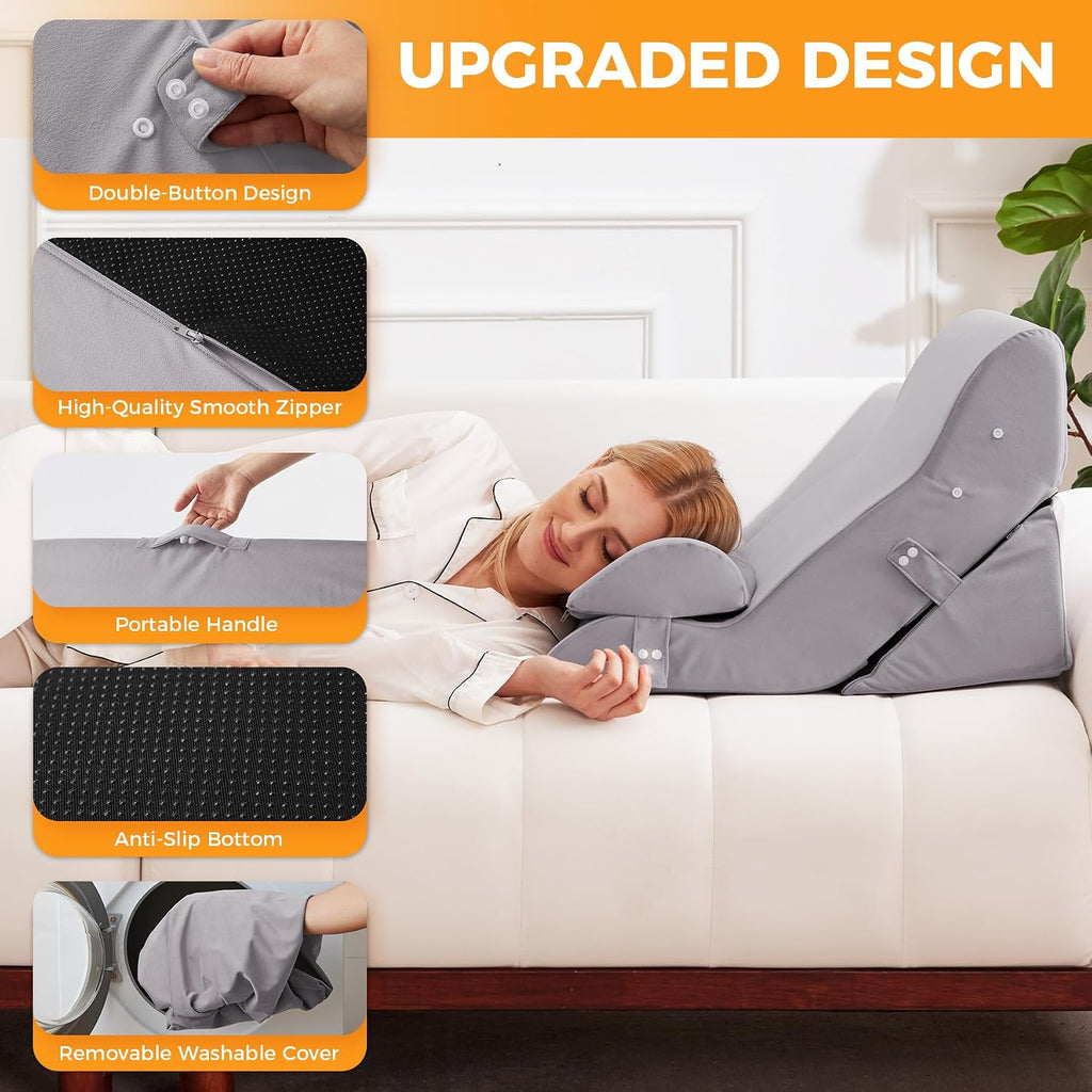 Ruqmuis 3PCS Wedge Pillow Set for After Surgery, Adjustable Back Pillow for Bed Sitting up, Acid Reflux, Bed Wedge Pillow Headboard for Sle…