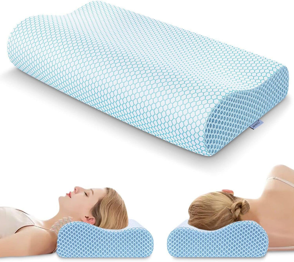 AnvoHome Anvo Memory Foam Pillow, Neck Contour Cervical Orthopedic Bed Pillow for Sleeping Side Back Stomach Sleeper, Ergonomic Design for…