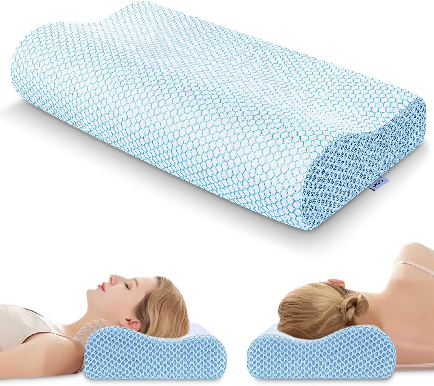 AnvoHome Anvo Memory Foam Pillow, Neck Contour Cervical Orthopedic Bed Pillow for Sleeping Side Back Stomach Sleeper, Ergonomic Design for…