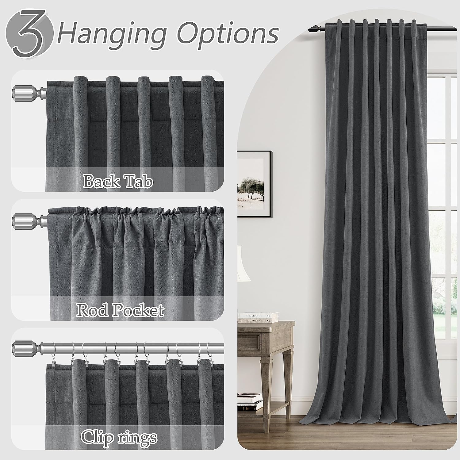 Guken 100% Blackout Curtains 84 Inch Length 2 Panels Set for Living Room Bedroom Back Tab Thermal Insulated Black Out Linen Drapes Room Dar…