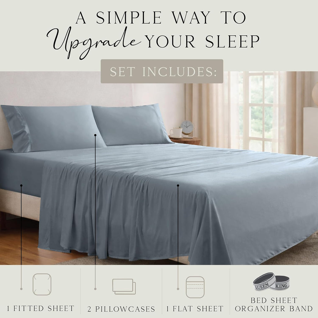 KARISSA MAE Pure Viscose from Bamboo Full Size Sheet Set | 100% FSC Certified | Luxuriously Soft | Cooling | 18" Deep Pocket w/Corner…