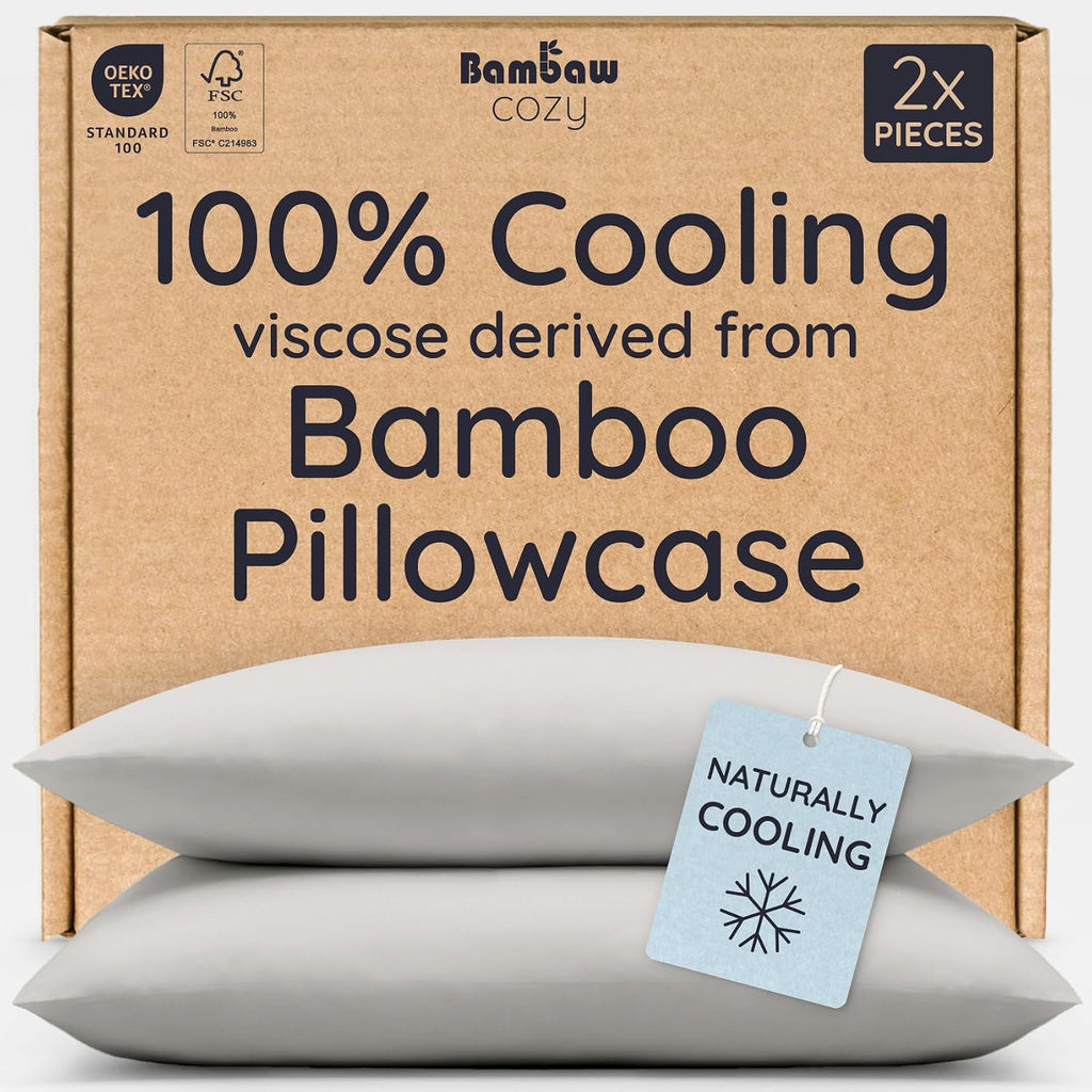 Bambaw 100% Viscose Derived from Bamboo Pillowcase Queen Size – Set of 2 Cooling Pillow Cases for Hair Protection, Envelope Pillow Cases Qu…
