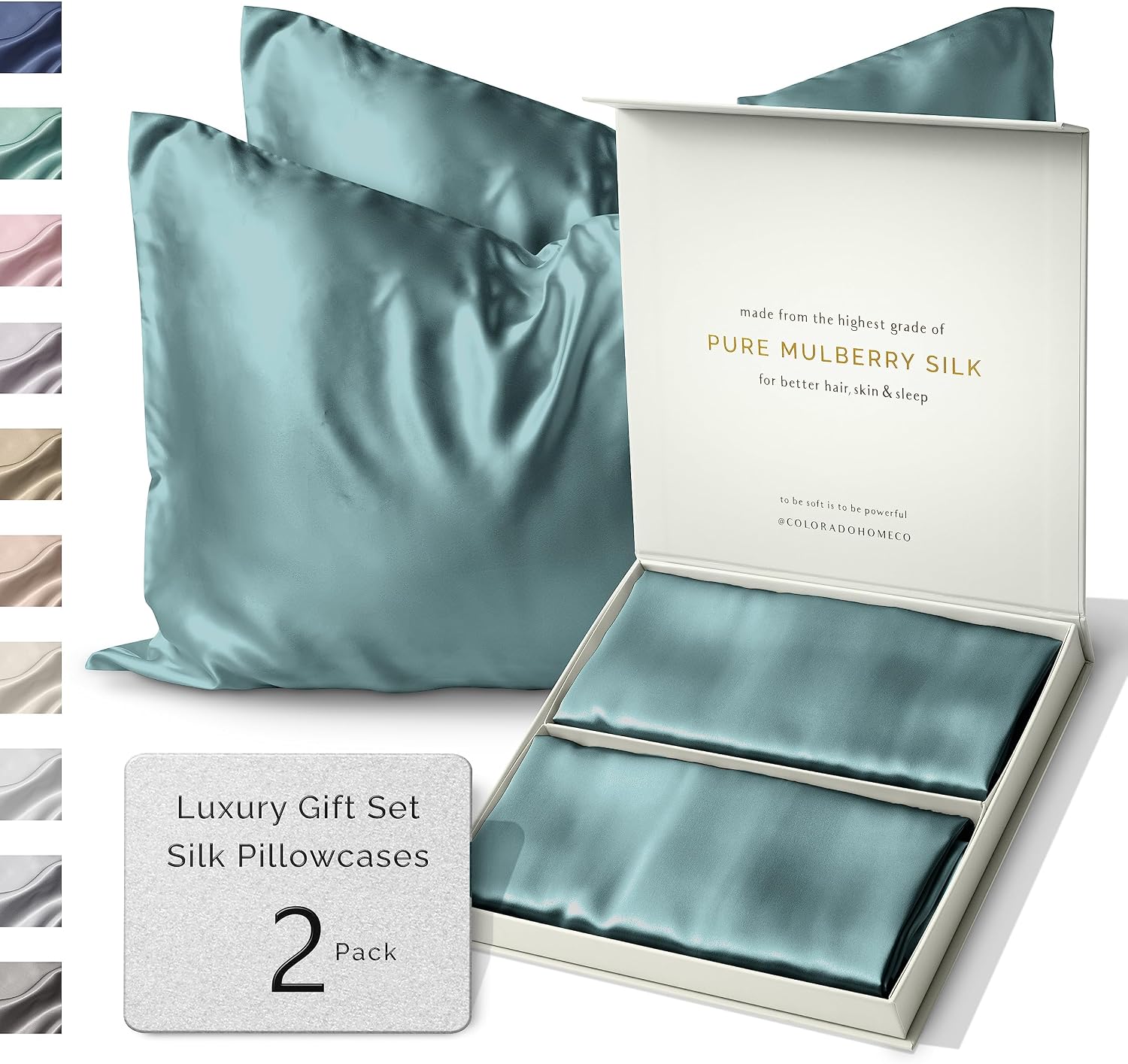 ColoradoHomeCo Colorado Home Co 22 Momme Real Silk Pillowcase, Mineral Blue, 2 Pack King Pillowcase, 20" x 36" 2 Pack cotton Blue