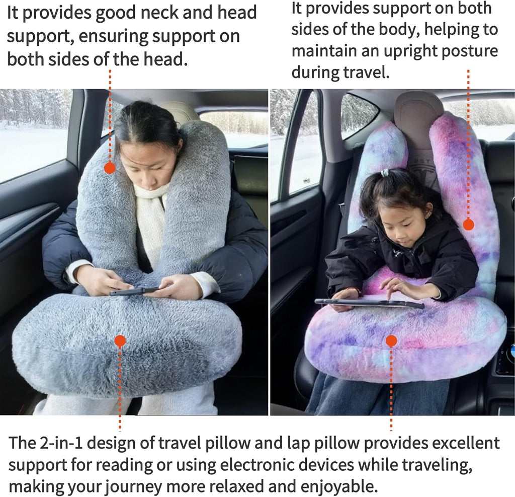 FHSGGP Travel Pillow Car Travel Sleep Support Pillow 2-in-1 Lap Pillow and Car Pillow with Neck and Body Support for Adults and Kids on…