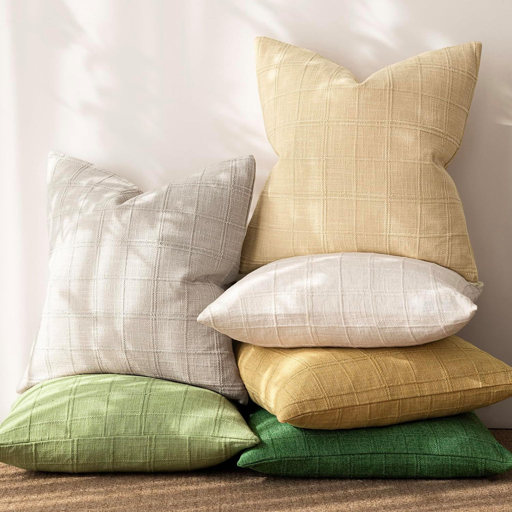 Foindtower Set of 1 Decorative Linen Check Throw Pillow Cover Neutral Farmhouse Vintage Cushion Cover Modern Boho Accent Home Decor for…