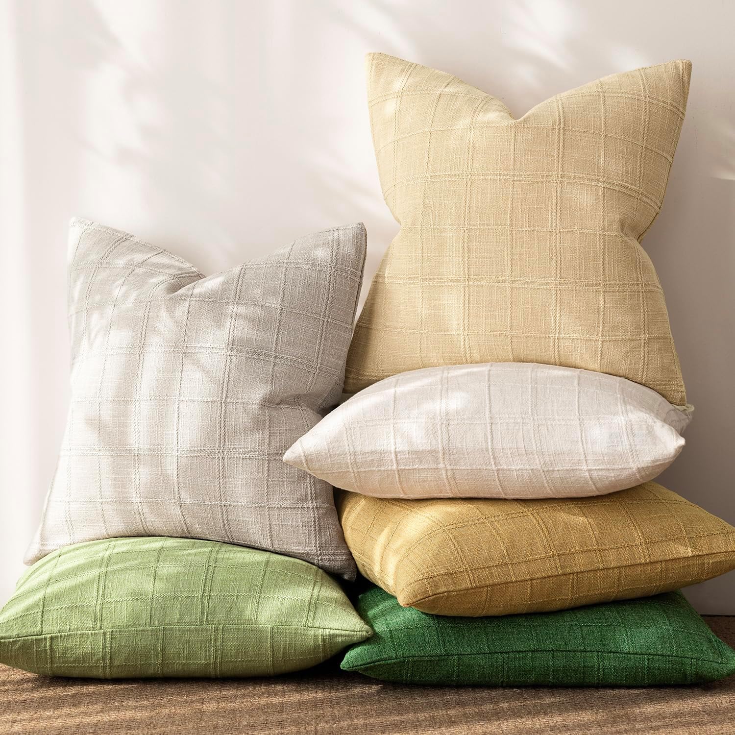 Foindtower Set of 1 Decorative Linen Check Throw Pillow Cover Neutral Farmhouse Vintage Cushion Cover Modern Boho Accent Home Decor for…