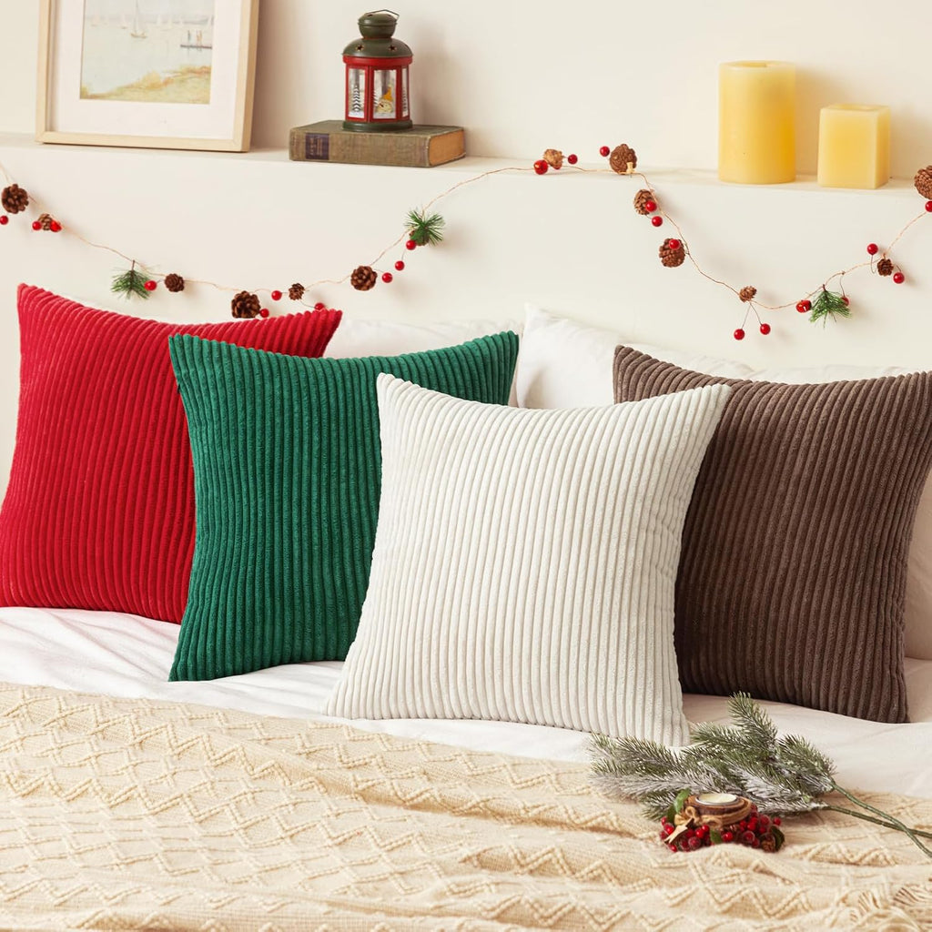 Softalker Christmas Pillow Covers 20x20 Set of 2, Super Soft Boho Striped Corduroy Pillow Cover, Xmas Decorative Throw Pillows for Sofa Cou…