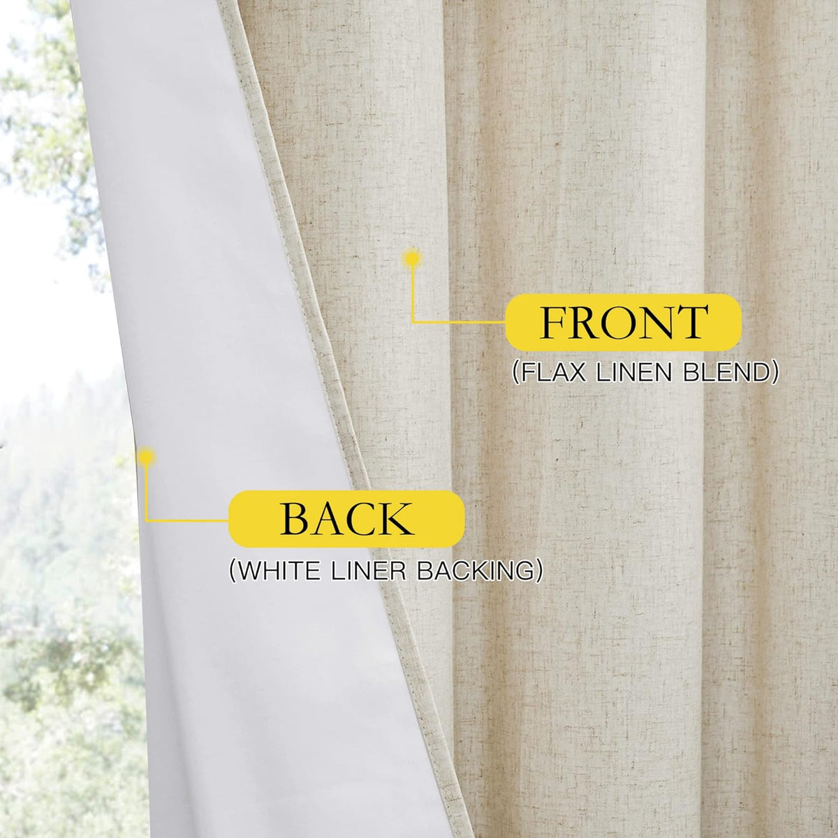 NICETOWN Farmhouse Style 100% Blackout Natural Linen Curtains 90 inches Length, 2 Panels, 62" W, Room Cooling Window Draperies with…