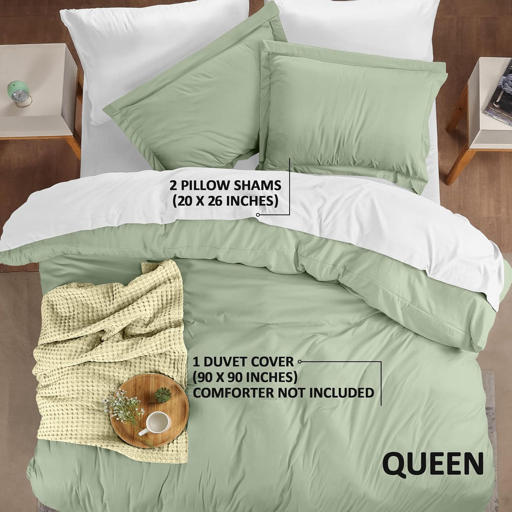 Utopia Bedding Duvet Cover Queen Size - 3 Piece with Zipper Closure - 1 Comforter Cover 90X90 Inches & 2 Pillow Shams 20X26 Inches (Sage)…