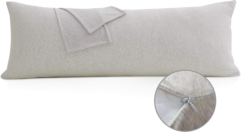 Oubonun 100% Jersey Cotton Body Pillow Cover with Zipper - Luxury Soft Removable Pillow Case - Long Fuzzy - Knitted (Cream, 21"X54") Cotton