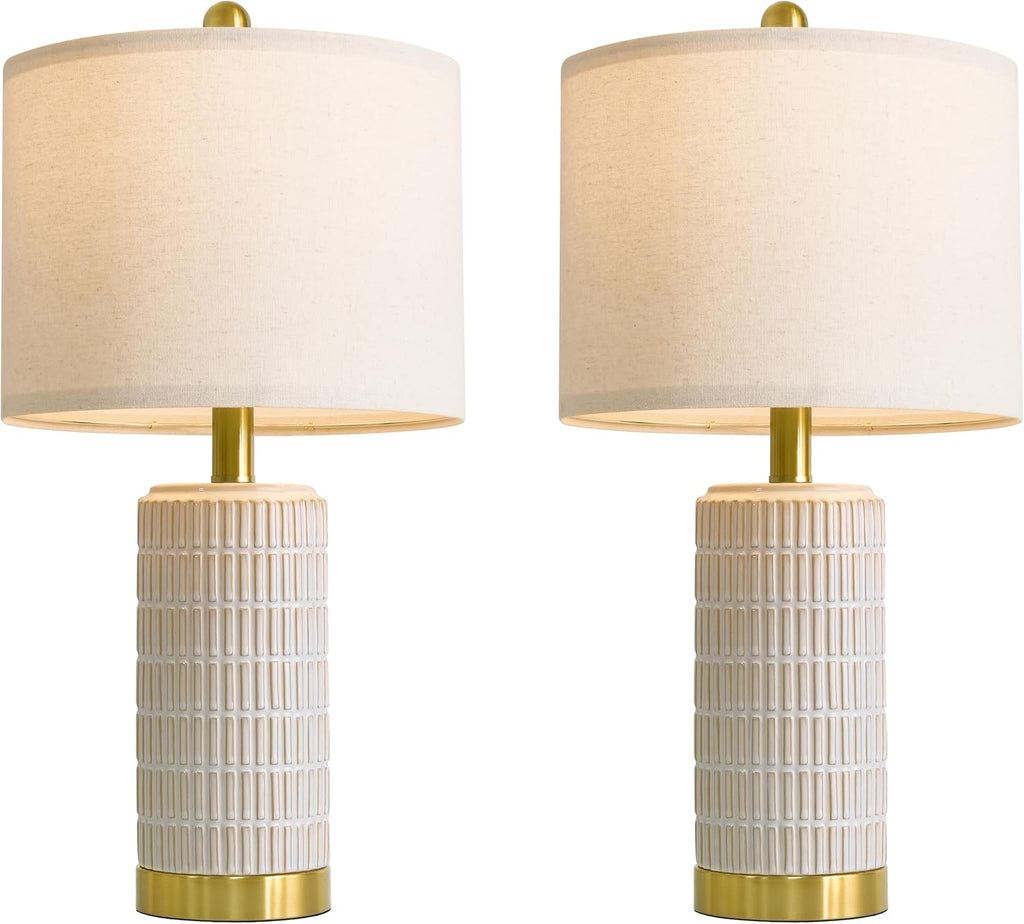 PoKat Small Bedside Table Lamps Set of 2 for Bedroom Living Room, 21.5'' Modern Ceramic Nightstand Lamps with Gold Base, Farmhouse Table…