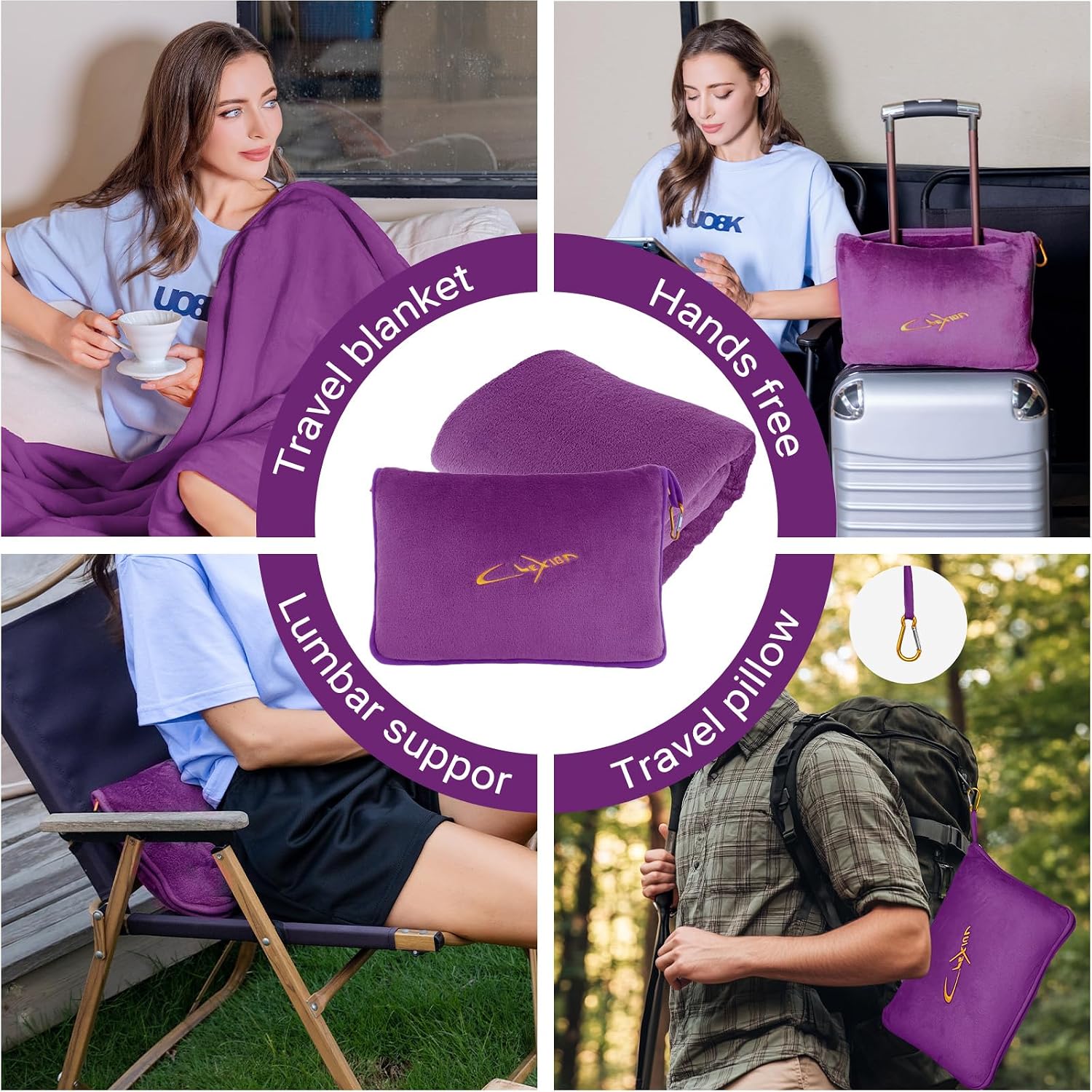 Travel Blanket & Pillow Set, 300 GSM Soft Fleece, 60x43 Inches, 3-in-1 Airplane Blanket, Travel Pillow and Blanket Set, Travel Blanket…
