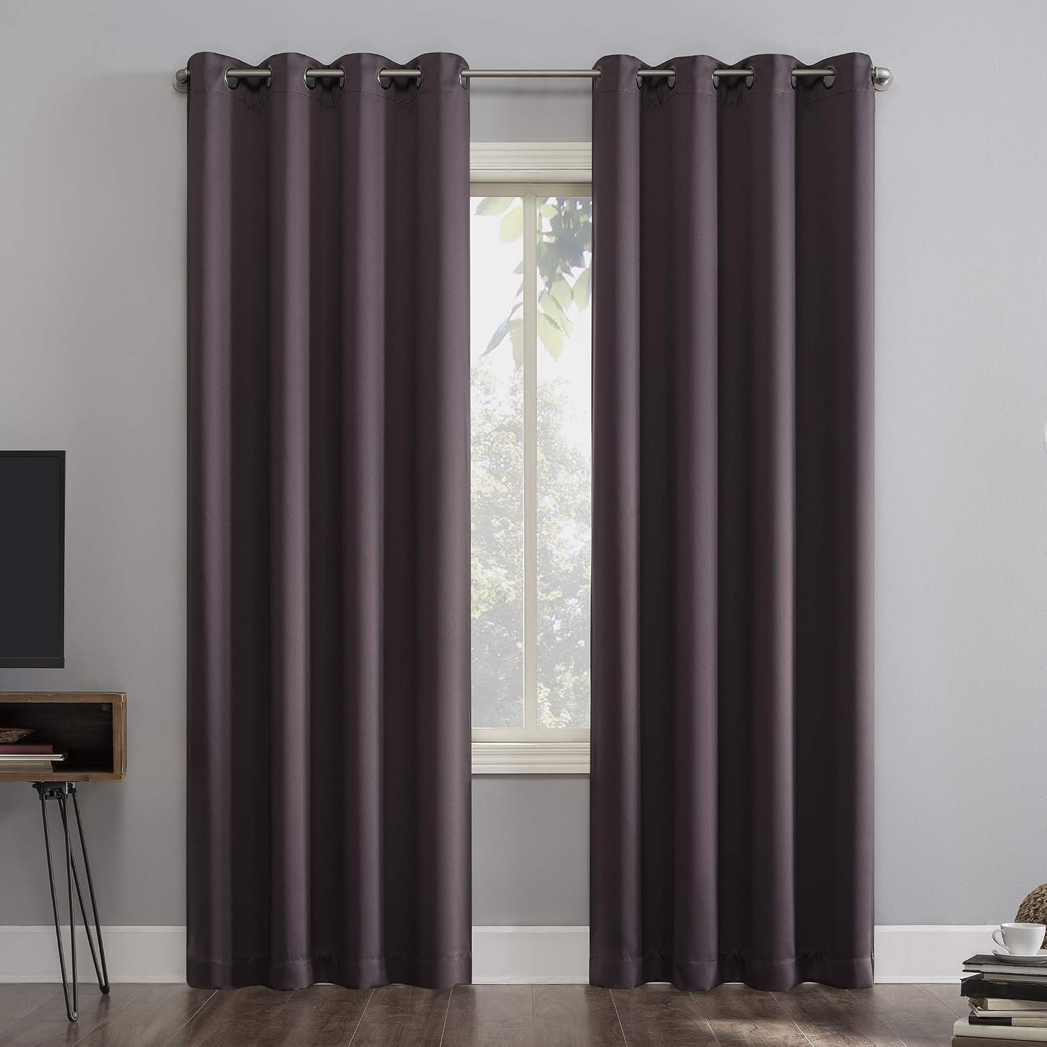 Sun Zero Nordic 2-pack Theater Grade Extreme 100% Blackout Grommet Curtain Panel Pair, 52" x 108", Fig