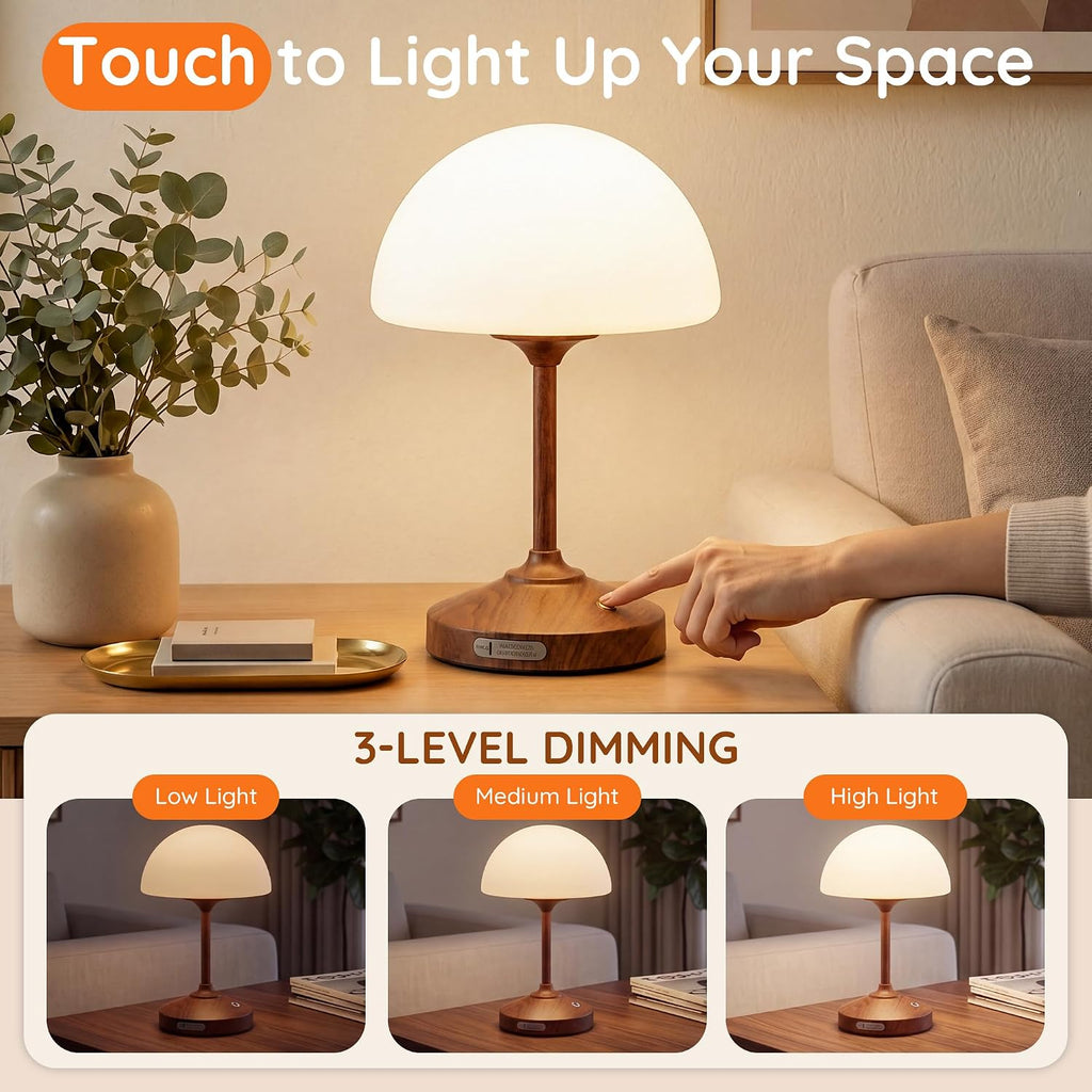 Dawnwake Table Lamp Cordless Lamp for Bedroom, Small Bedside Desk Lamp,5000mAh Rechargeble Battery Operated Dimmable Table Lamps, Glass…