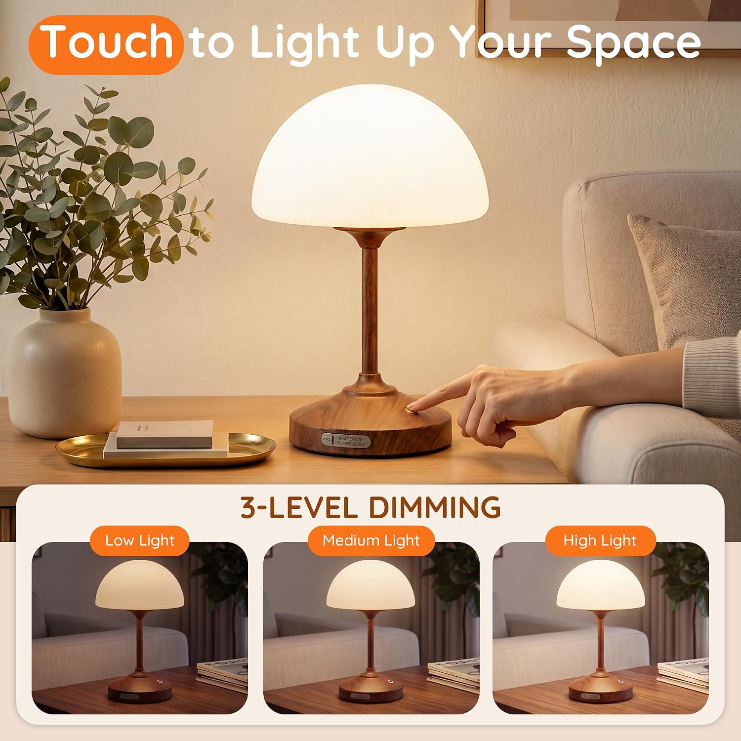Dawnwake Table Lamp Cordless Lamp for Bedroom, Small Bedside Desk Lamp,5000mAh Rechargeble Battery Operated Dimmable Table Lamps, Glass…