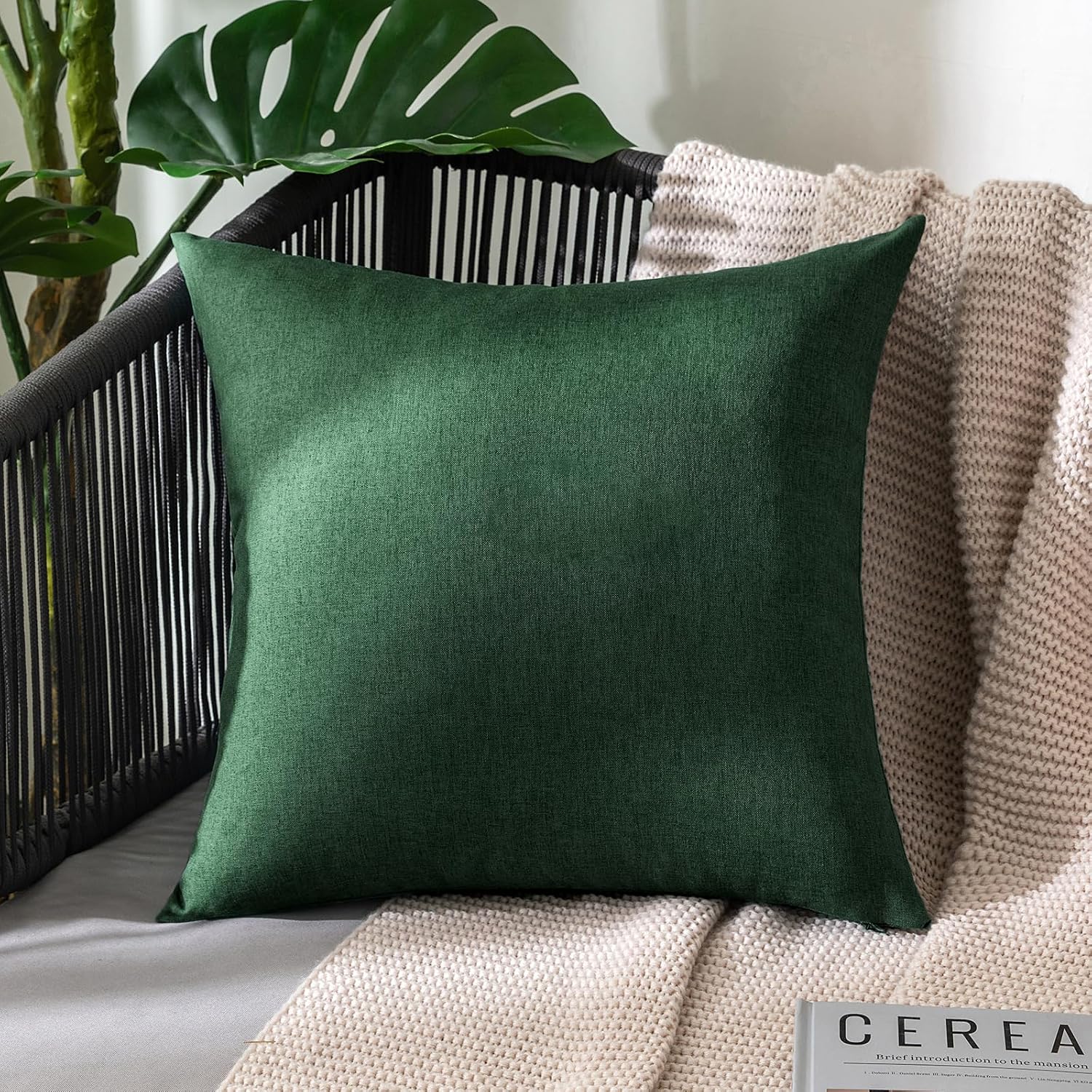 Miulee Pack of 2 Decorative Outdoor Solid Waterproof Throw Pillow Covers Faux Linen Garden Farmhouse Cushion Cases for Patio Tent Balcony C…
