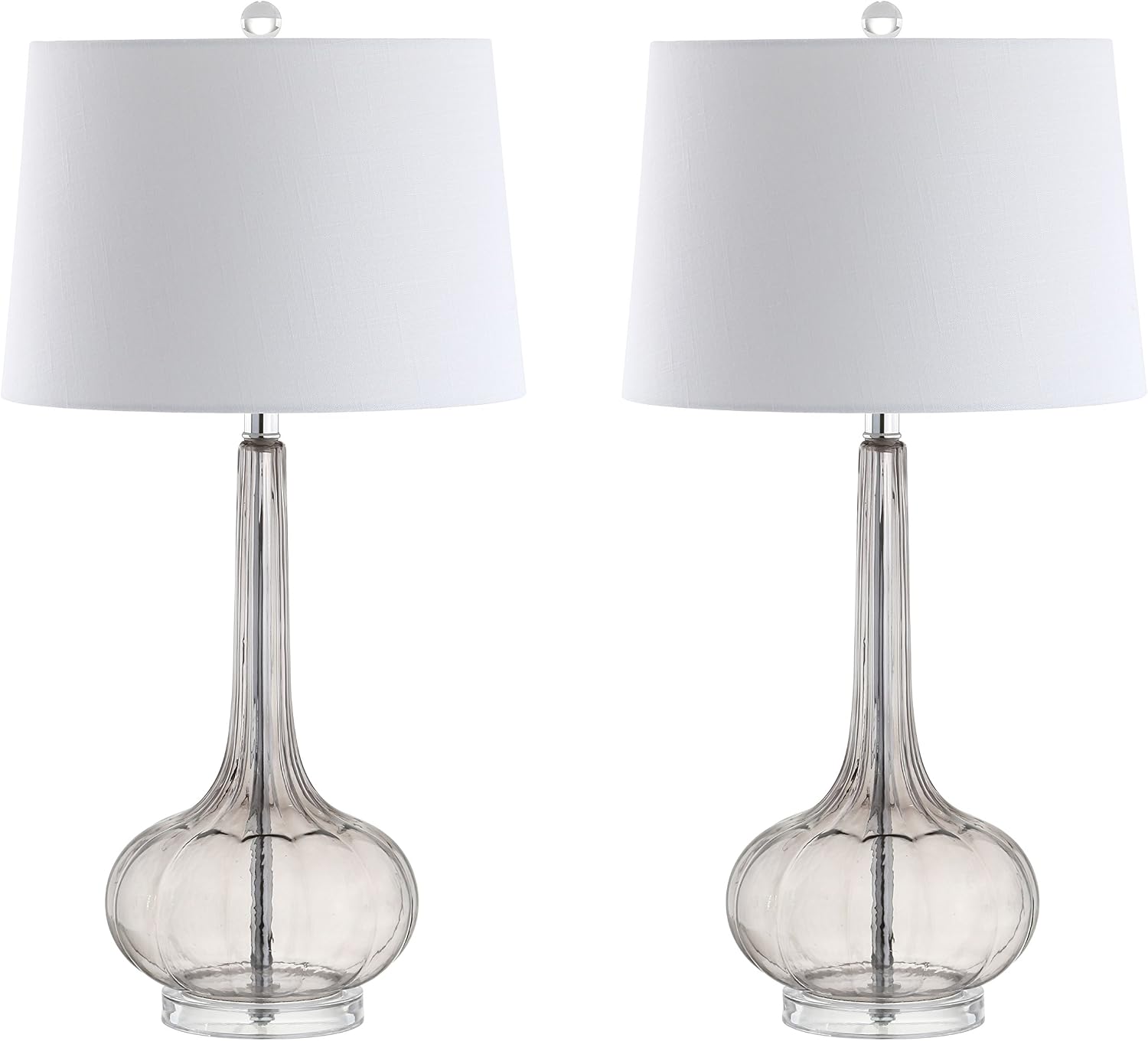 JONATHAN Y 28.5" Smoke Gray Glass Teardrop LED Table Lamp Set of 2 for Living Room Bedroom Nightstand, White Linen Shade Modern…