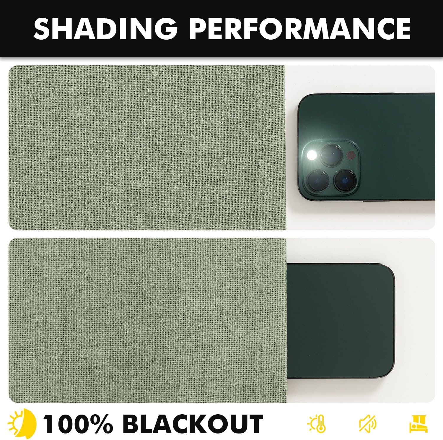 Miulee 100% Blackout Linen Curtains for Bedroom, Sage Green Solid Luxury Decor Thermal Insulation Room Darkening Drapes for Living Room Nur…