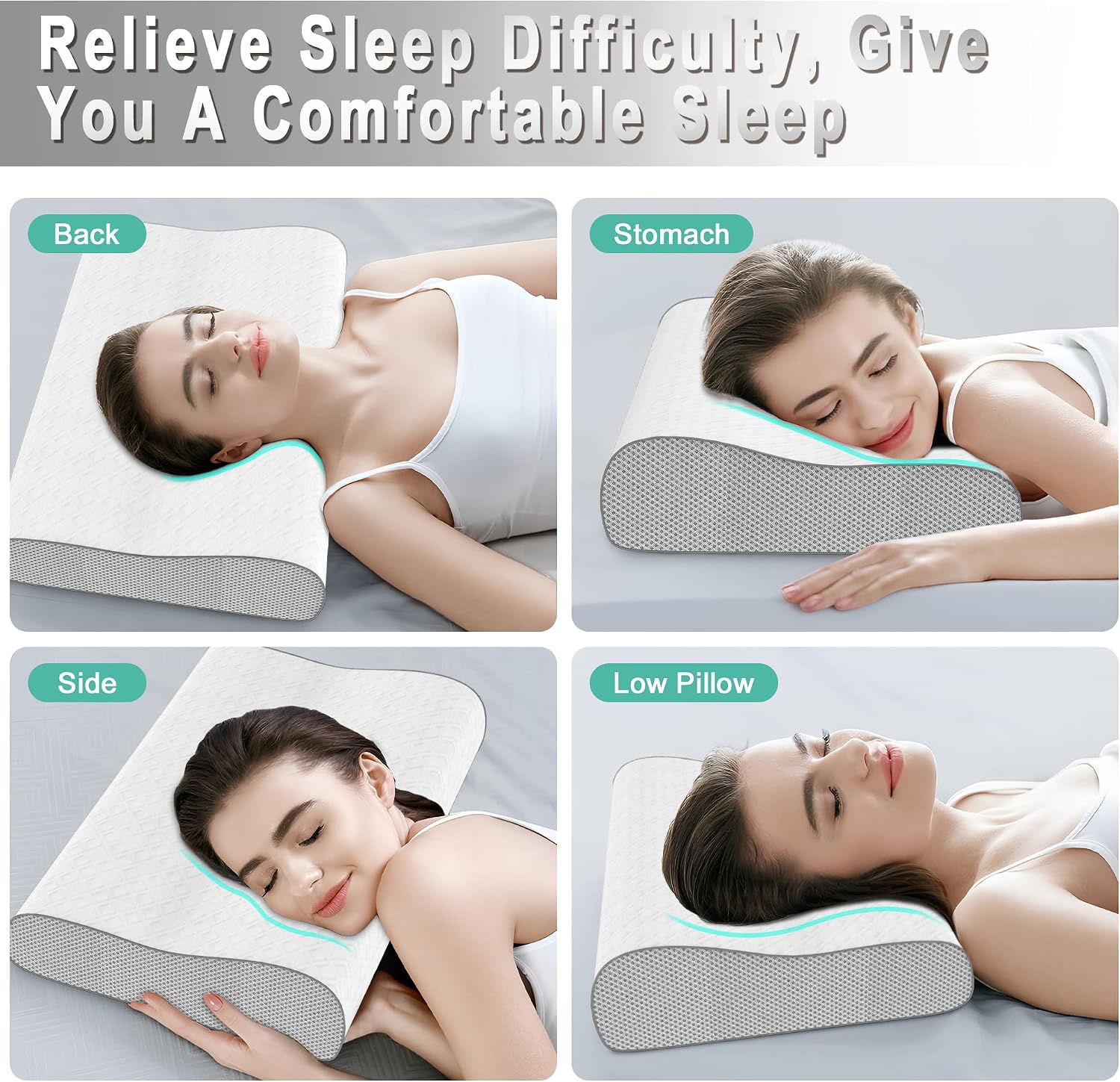 Phentzari Memory Foam Pillow, Cervical Pillow for Neck, Ergonomic Adjustable Contour Bed Pillow for Side, Back & Stomach Sleepers (2, 23.5…