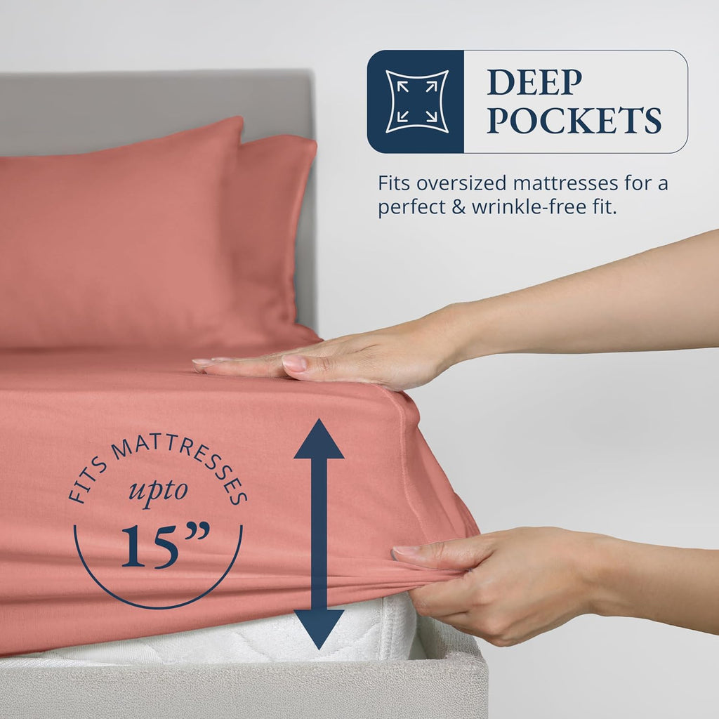 LANE LINEN 100% Organic Cotton Queen Size Fitted Sheet Only (+Pillowcases) 3-Piece Set Soft & Comfy Hotel Style Percale Weave Fully…