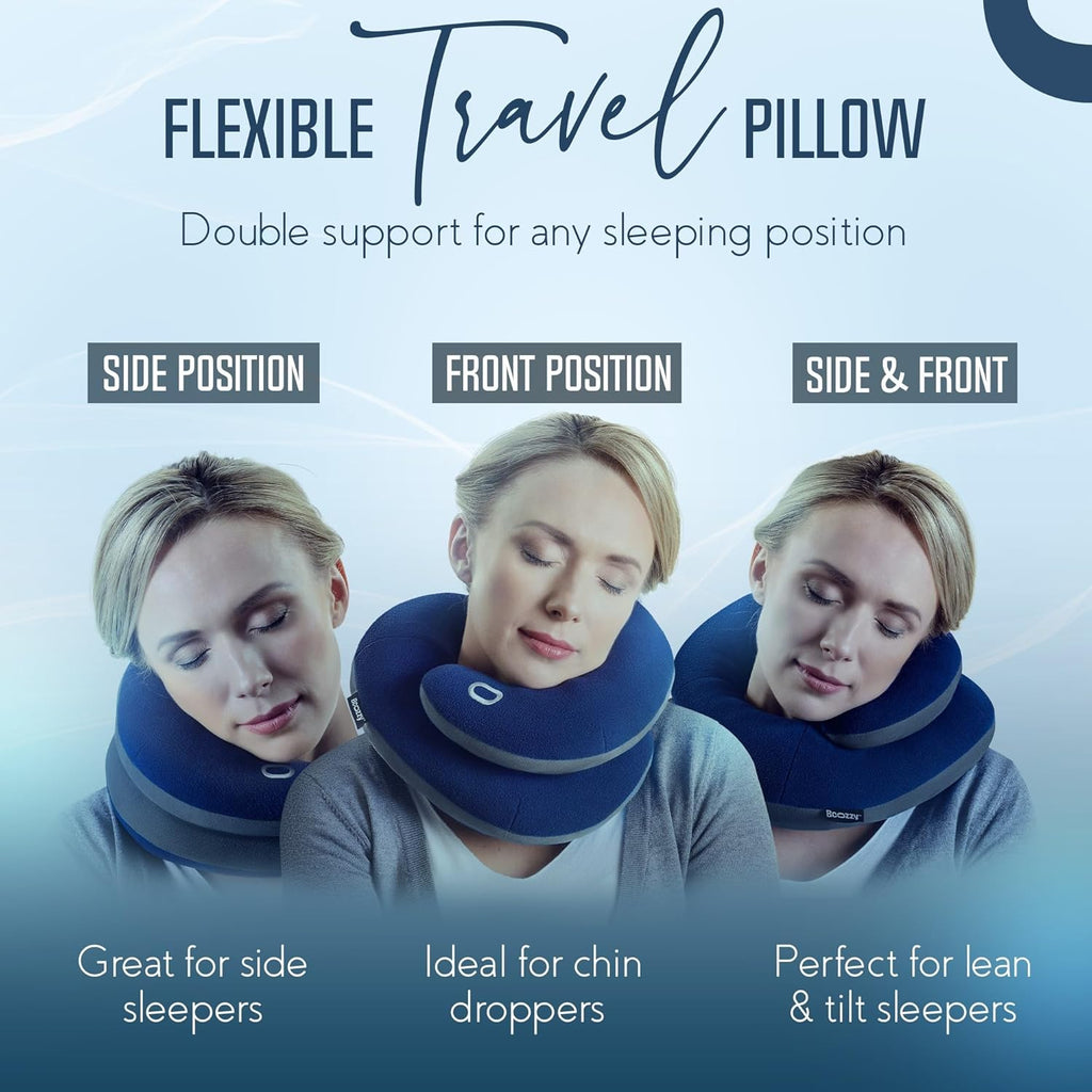 BCOZZY Travel Neck Pillow for Airplane – Patented Double Support for Head, Neck, and Chin. Best for Long Flights, Plane Sleeping, and Car…