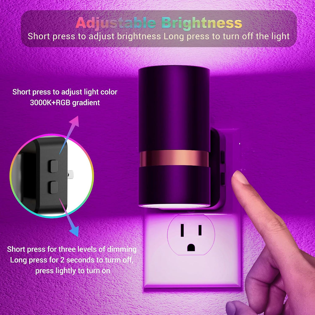 JandCase Night Lights Plug into Wall,2 Pack 10-Color Change RGB Night Light with Dusk to Dawn, 10/25/50/75/100LM Dimmable Plug in LED…