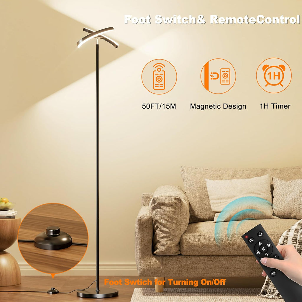 mukuxin Floor Lamp, 32W 2200lm LED Floor Lamp, Dimmable Floor Reading Light with 2 Rotatable Lights, Foot Pedal & Remote Control…