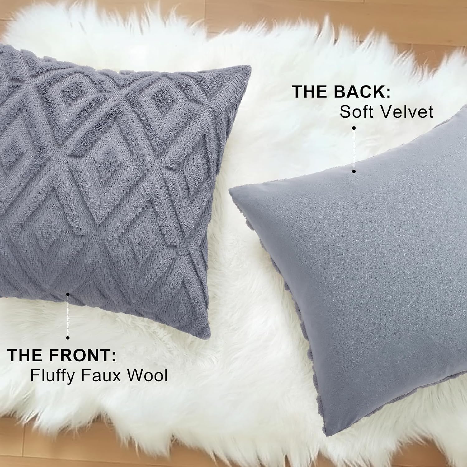decorUhome Summer Couch Euro Sham Throw Pillow Covers 26x26 Set of 2, Decorative Soft Plush Faux Fur Wool Accent Pillow Covers for Modern F…