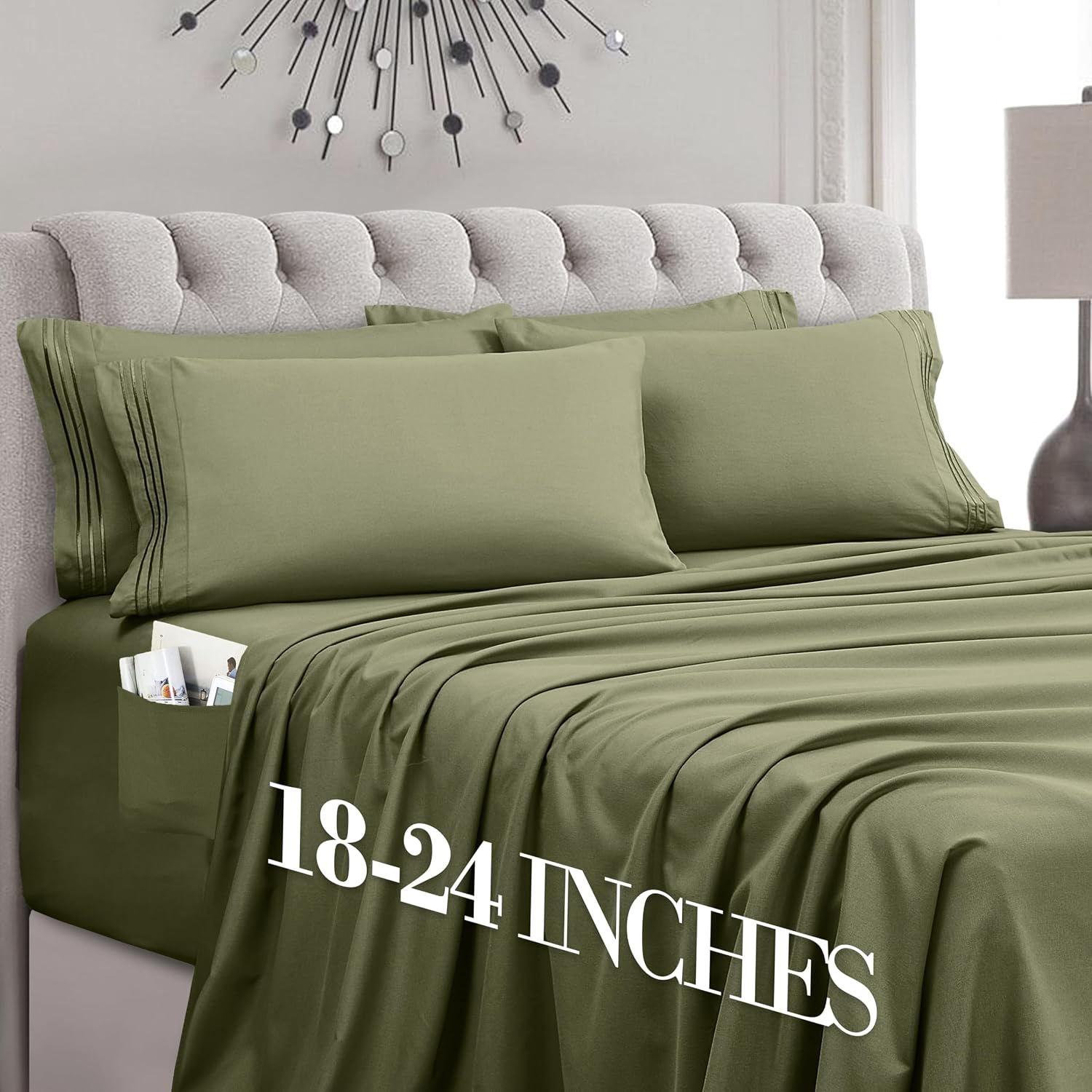 MocassiLuxuryBedding Mocassi Luxury 6-Piece Sheet Set, Ultra Soft 1800 Hotel Quality Microfiber Sheet Set, Fits Mattresses Up to 18 to 24 I…