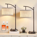 Table Lamp for Living Room Bedroom, 23.5" Table Lamps Set of 2 with USB C+A Ports, Bedside Lamps for Nightstand with Linen Lamp Shades, 2…