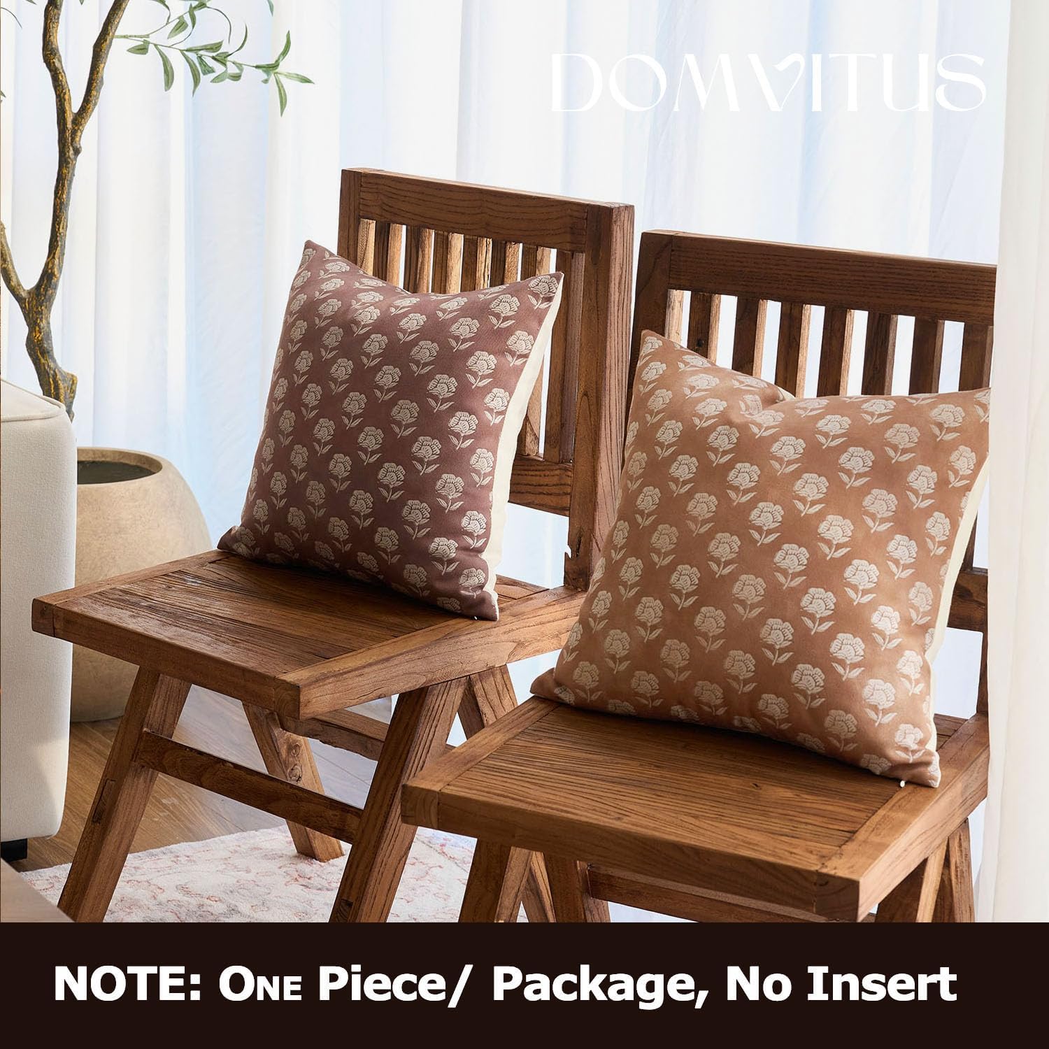 Domvitus Floral Pillow Covers 20x20 Throw Pillow Covers Decorative Block Floral Print Vintage Pillow Cover for Living Room Couch Bed, Brown…