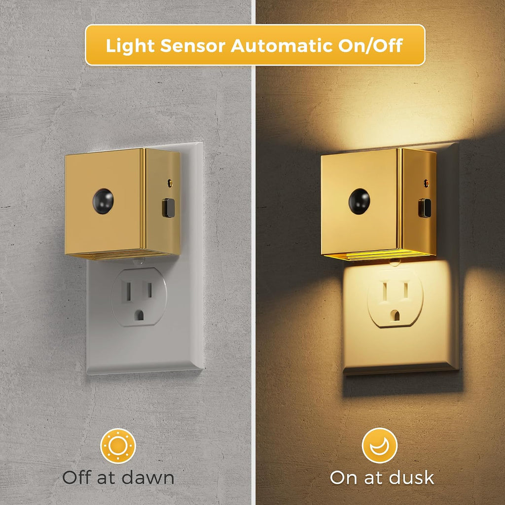 L LOHAS LED Night Light, Plug in Night Light with Motion Sensor and Dusk to Dawn Sensor, Brightness Adjustable,3000K Soft White, Gold…