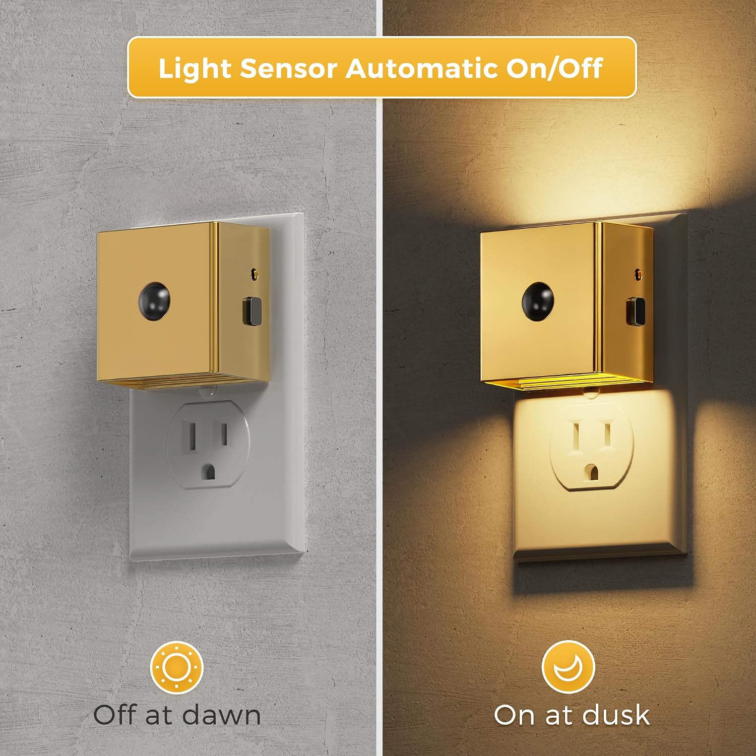 L LOHAS LED Night Light, Plug in Night Light with Motion Sensor and Dusk to Dawn Sensor, Brightness Adjustable,3000K Soft White, Gold…